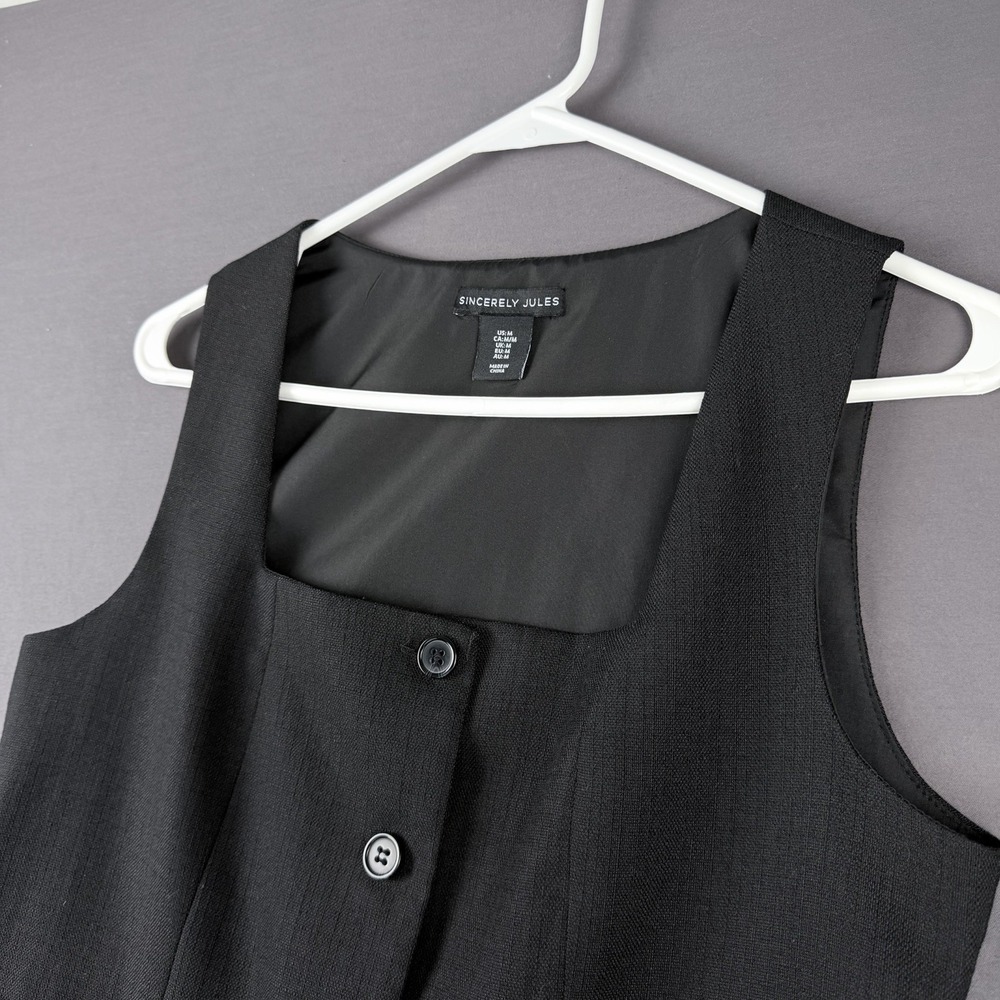 Sincerely Jules Women's Black Suit Vest Size M 97% Polyester Four-Button